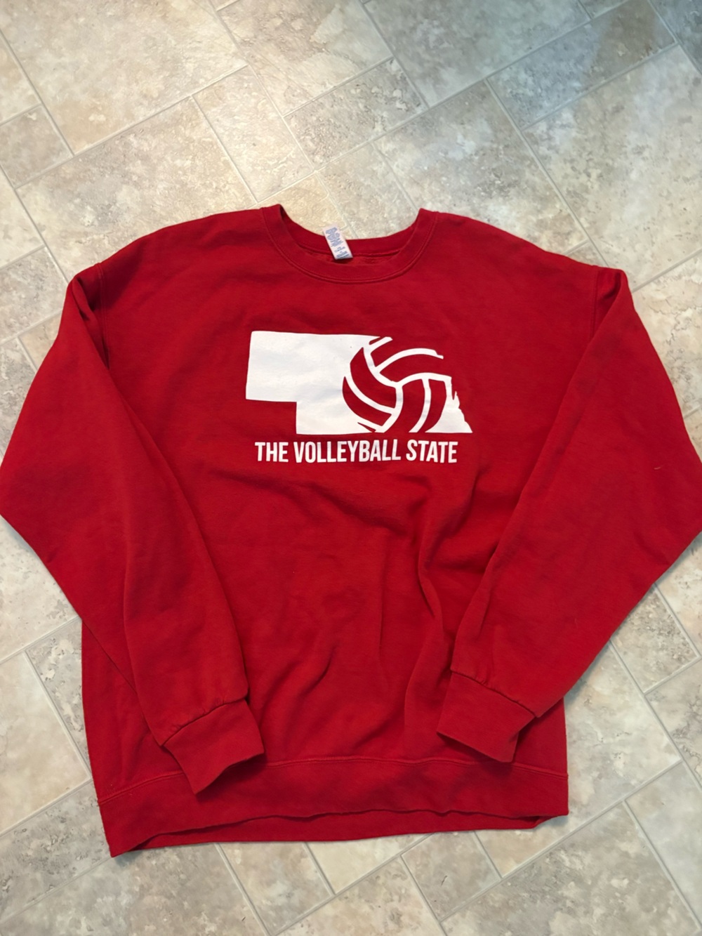 Jerzees Red Sweatshirt with White Volleyball State Graphic